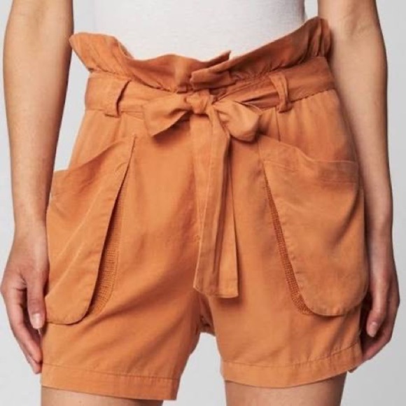 2 FOR $20 BLANK NYC LYOCELL SHORTS HIGH RISE ORANGE BELTED PAPERBAG 26 NEW - Picture 1 of 8